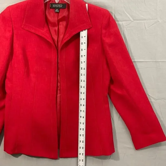 Kasper Blazer Women 6P Red Open Front Lined Shoulder Pads Preppy Office Holiday - Picture 6 of 8